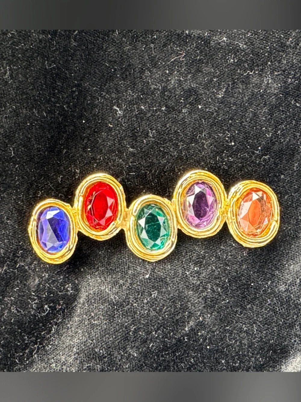 Vintage Multicolor Gemstone Gold-Tone Brooch - Red, Green, Blue, Purple, Orange